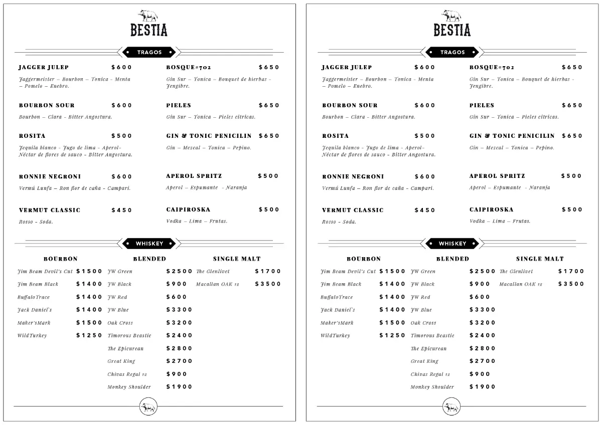 Carta Menú Bestia